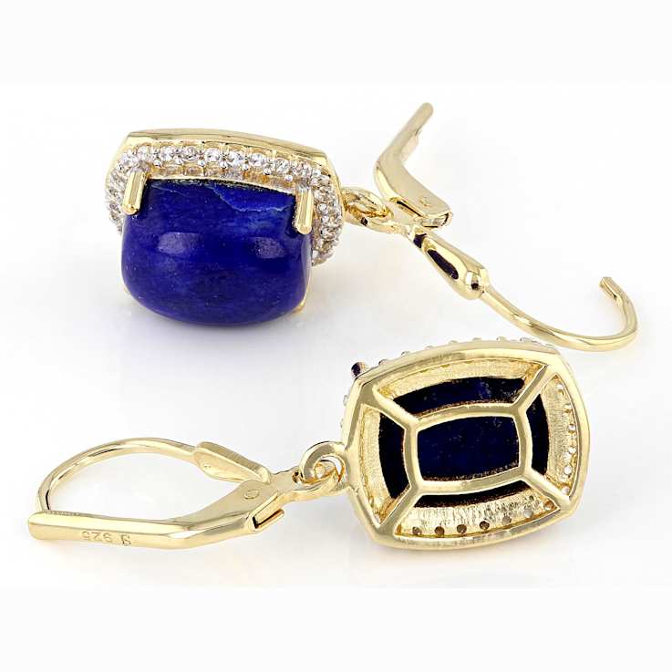 Lapis Lazuli And White Zircon Dangle Earrings In 18K Gold Over Sterling
Silver 0.46ctw