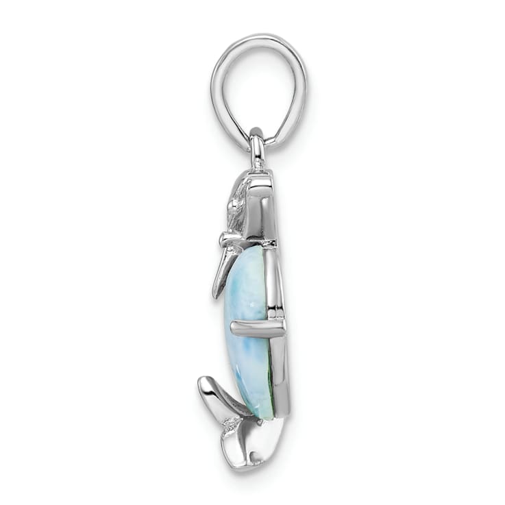 Rhodium Over Sterling Silver Polished Filigree Dolphin Larimar Pendant
