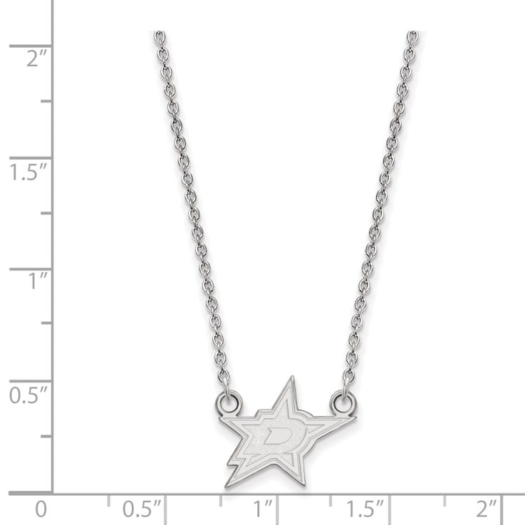 Rhodium Over Sterling Silver NHL LogoArt Dallas Stars Small Pendant Necklace