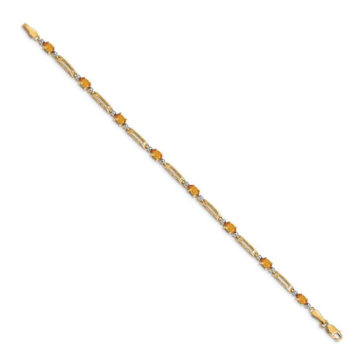 14k Yellow Gold and Rhodium Over 14k Yellow Gold Citrine and Diamond Bracelet