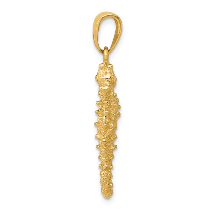 14k Yellow Gold 3D Textured Seahorse Pendant