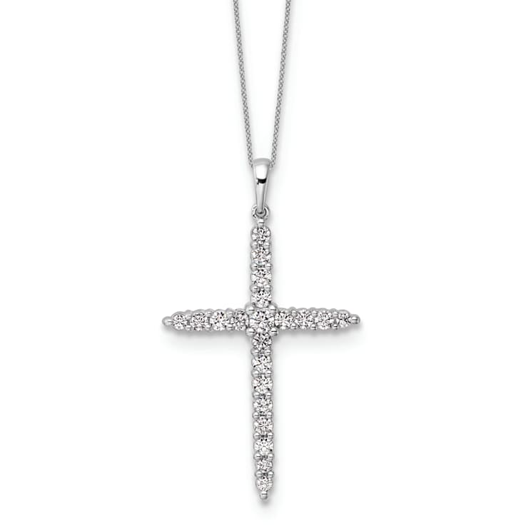 Rhodium Over 14K White Gold Polished Lab Grown Diamond VS/SI GH, Cross
Pendant with Chain Necklace