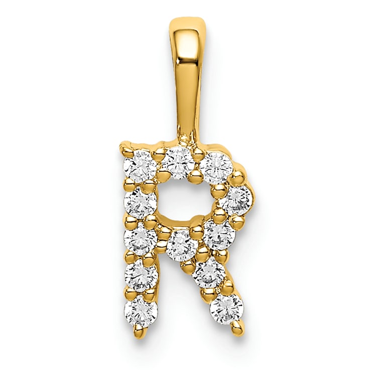 14K Yellow Gold Lab Grown Diamond Letter R Initial Pendant