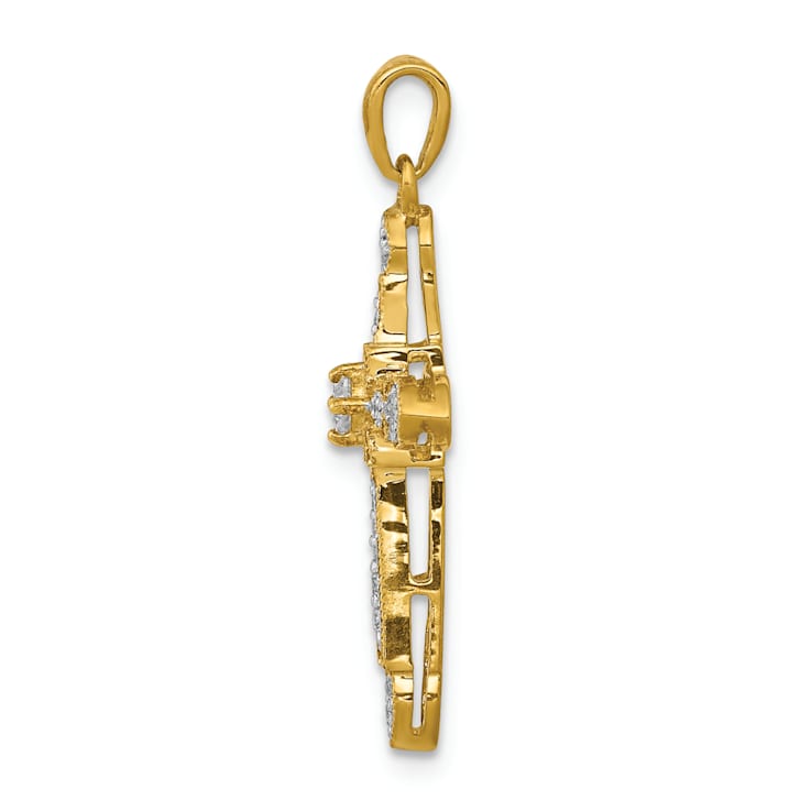 14K Yellow Gold 1/6ct. Diamond Filigree Cross Pendant