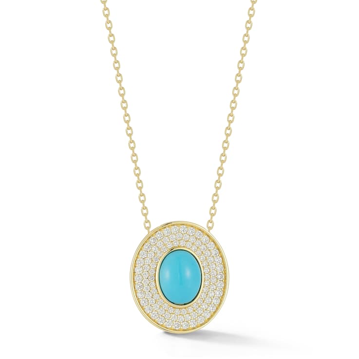 Rachel Zoe Lab-Created Turquoise Oval Medallion Necklace in 14K Gold
Over Sterling Silver
