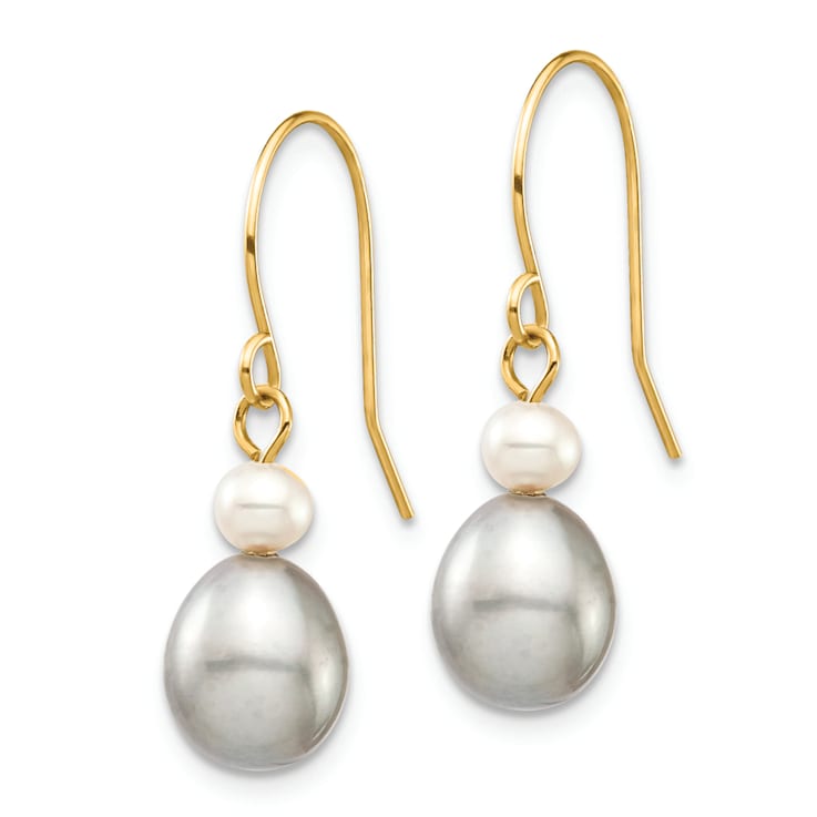 14K Yellow Gold 4-7mm White/Grey Round/Rice Freshwater Cultured Pearl
Dangle Earrings
