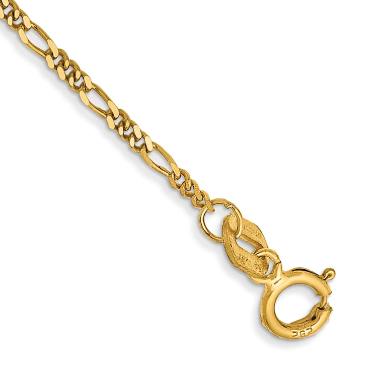 14k Yellow Gold 1.25mm Flat Figaro Link Bracelet