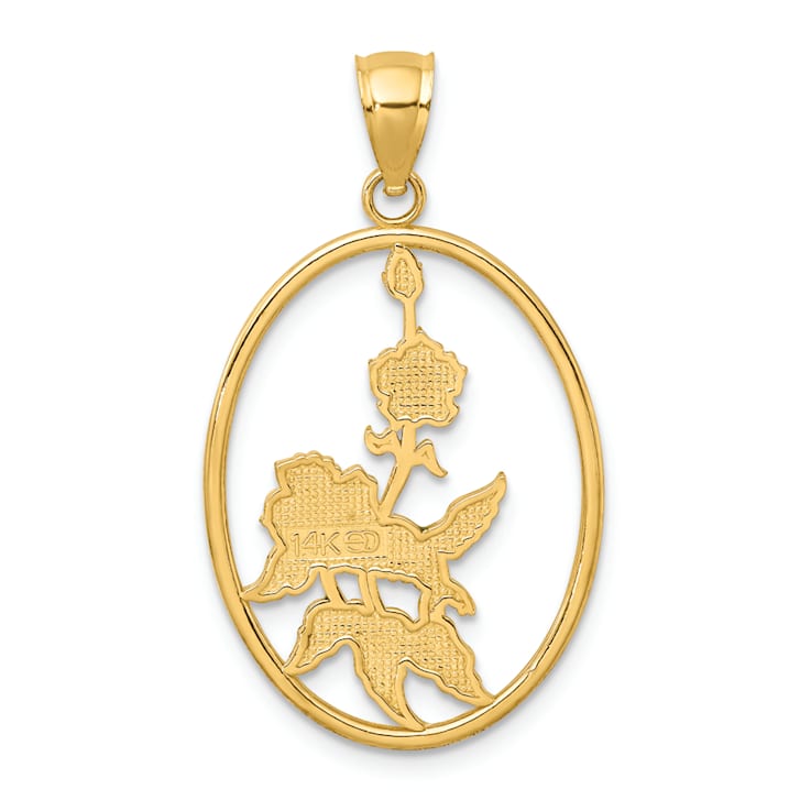 14k Yellow Gold with Multi-color Enamel Hummingbird and Flowers In Oval
Frame Charm