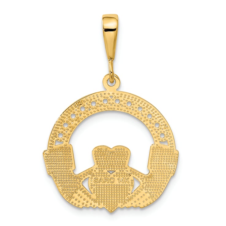 14k Yellow Gold Textured Claddagh Pendant