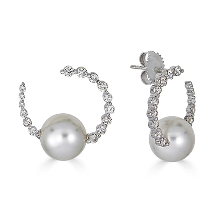 18KW Earrings, 0.83 ctw , 10.5-10mm Cultured Pearls