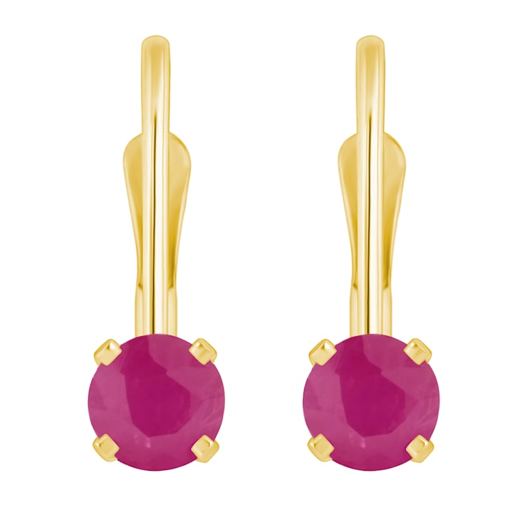 4mm Round Ruby 14k Yellow Gold Drop Earrings