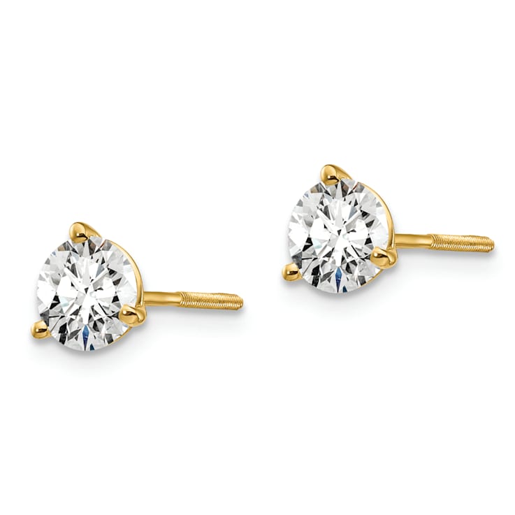 14K Yellow Gold Lab Grown Diamond 1ct. VS/SI GH+, 3 Prong Screwback Earrings