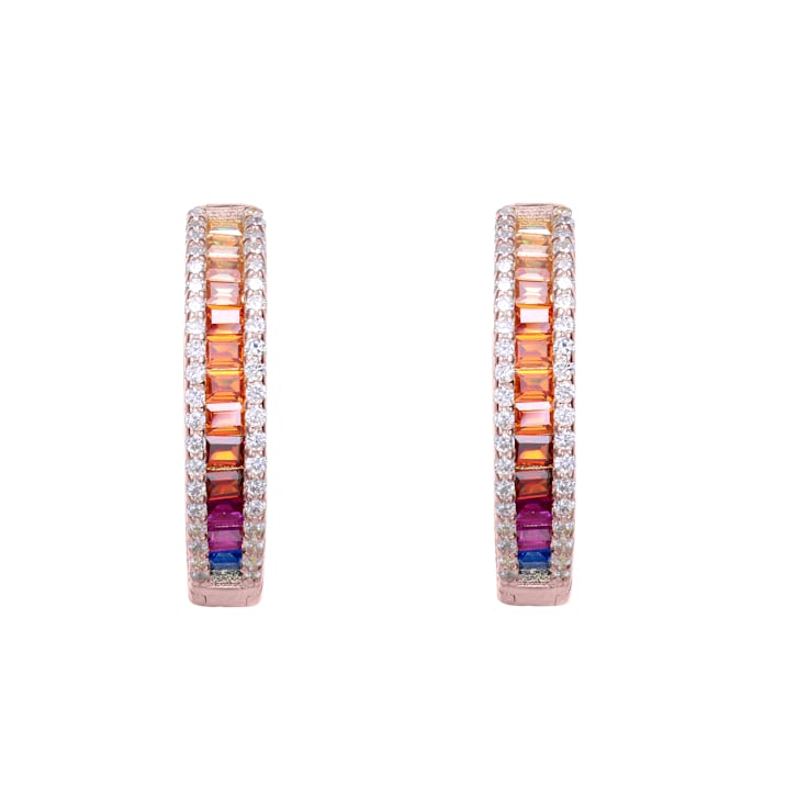 Multi-Color CZ Inside-Out Hoop Earrings In 18K Rose Gold Over Sterling Silver