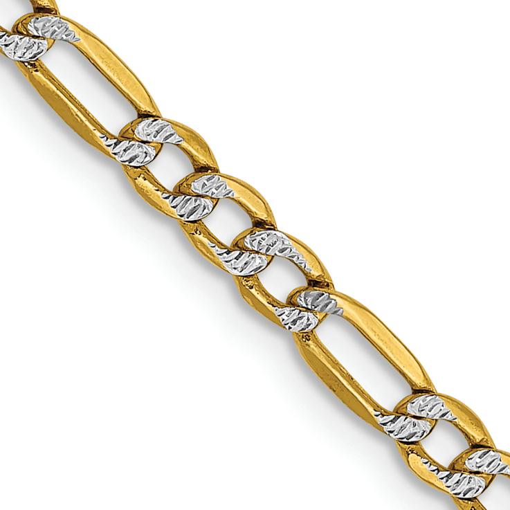 14k Yellow Gold and Rhodium Over 14k Yellow Gold 3.2mm Pave Figaro 16
Inch Chain
