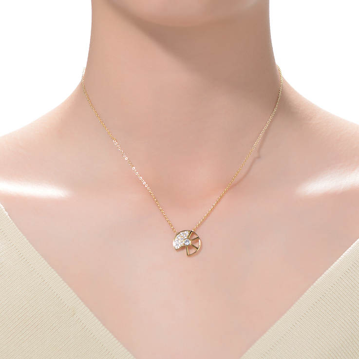 CZ Snail Charm Station Necklace In 14K Gold Over Brass