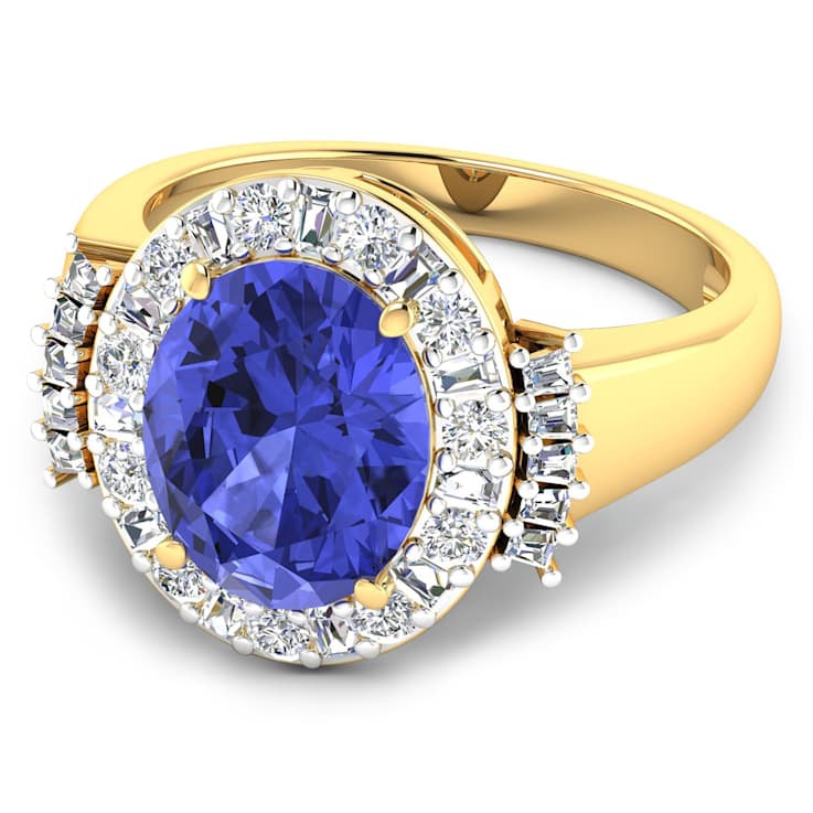 4.26ctw Violet Tanzanite and Diamond 14K Yellow Gold Halo Ring