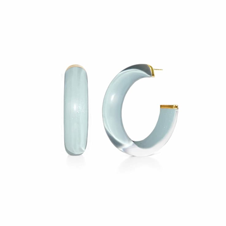 14K Yellow Gold Over Sterling Silver Small Illusion Acrylic Hoop
Earrings in Gray