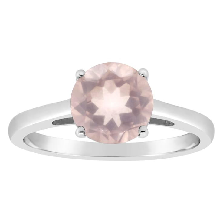 8mm Round Rose Quartz Rhodium Over Sterling Silver Ring