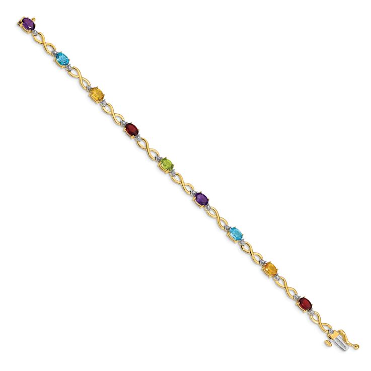 10k Yellow Gold and 10k White Gold Rainbow Gemstone and Diamond Infinity Bracelet