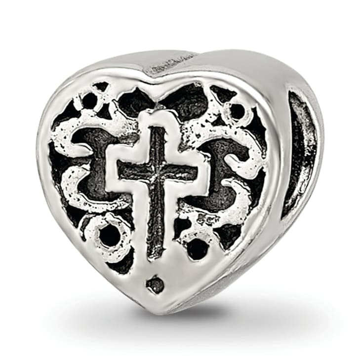 Sterling Silver Heart with Cross and Scroll Bead