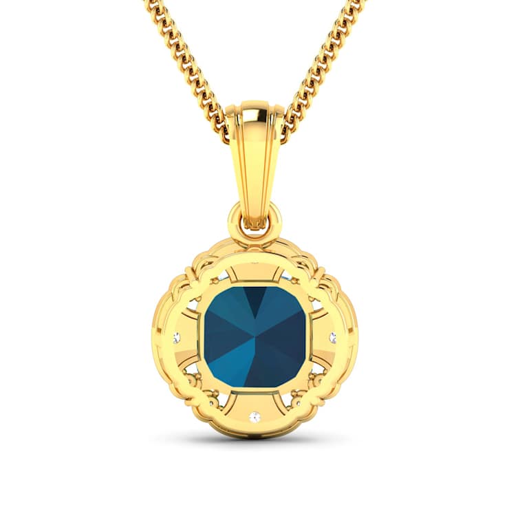 2.15ctw 14K Yellow Gold Blue London Blue Topaz and White Diamond Pendant
with 18 inch Cable Chain