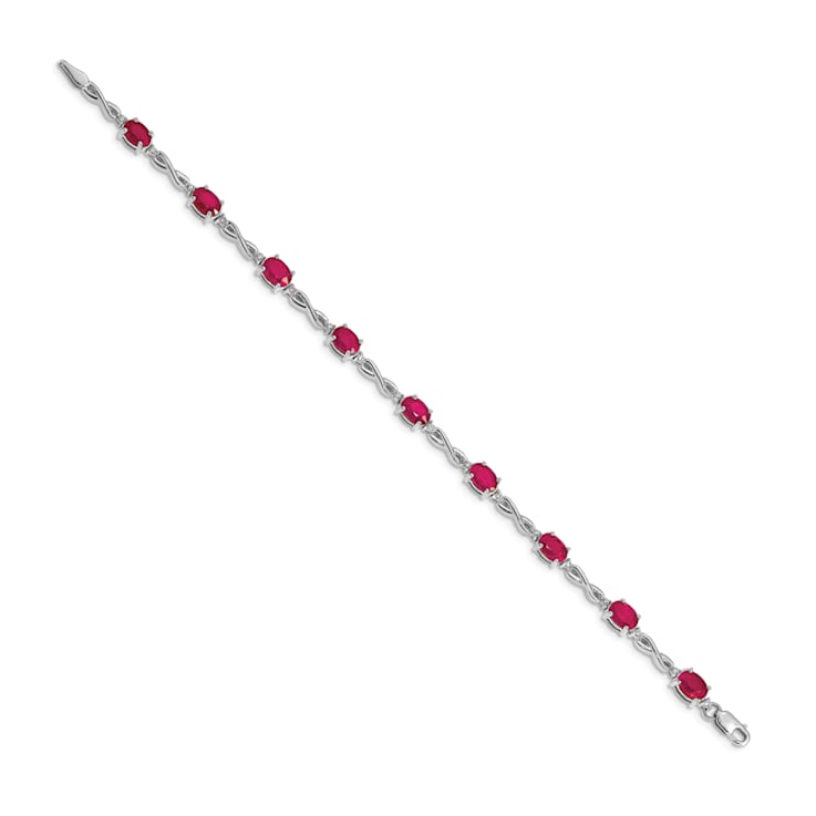 Rhodium Over 14k White Gold Diamond and Ruby Bracelet