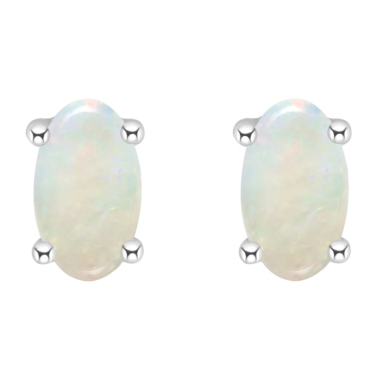 5x3mm Oval Opal 14k White Gold Stud Earrings