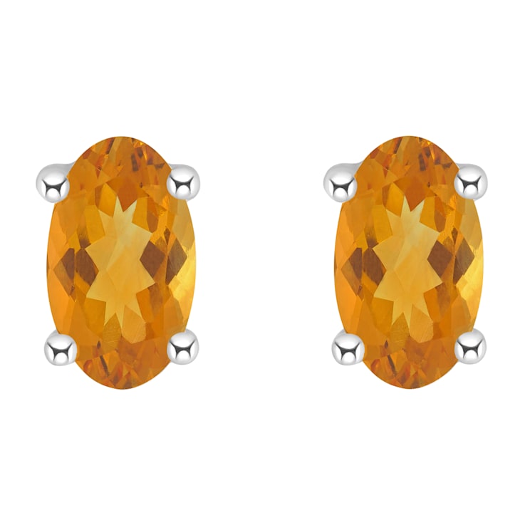 5x3mm Oval Citrine 14k White Gold Stud Earrings