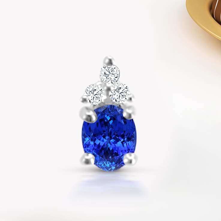 14K White Gold Oval Tanzanite and Diamond Pendant 0.36ctw