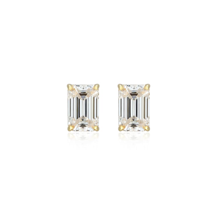 Emerald Cut Moissanite 14k Yellow Gold Over Silver Stud Earrings 1.16ctw DEW