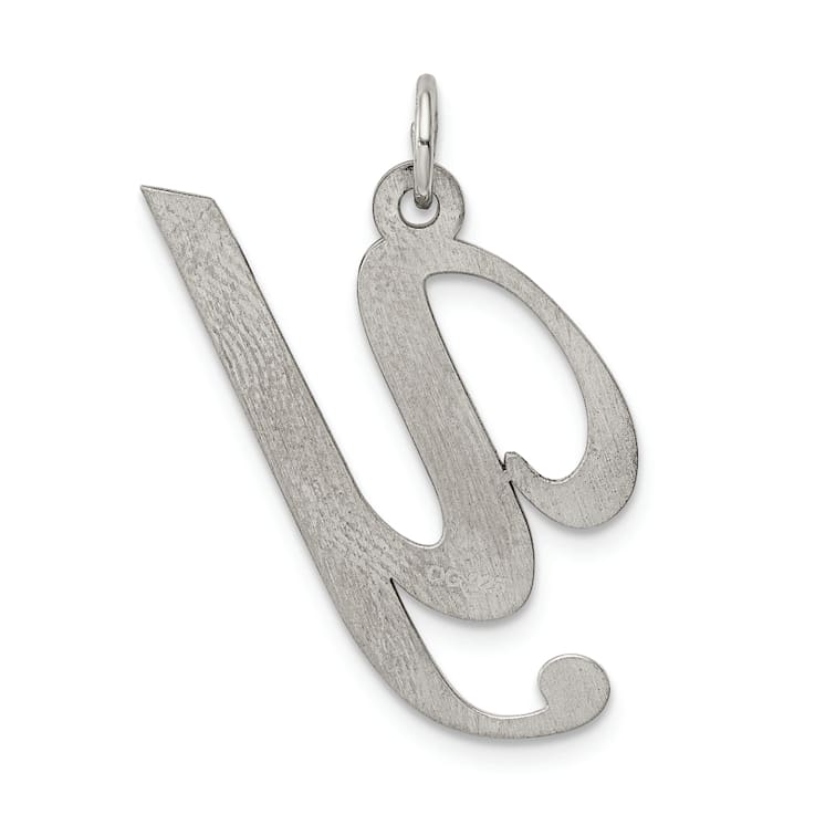 Rhodium Over Sterling Silver Fancy Script Letter Y Initial Charm