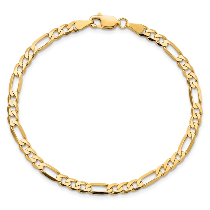 14K Yellow Gold 4mm Flat Figaro Chain Bracelet