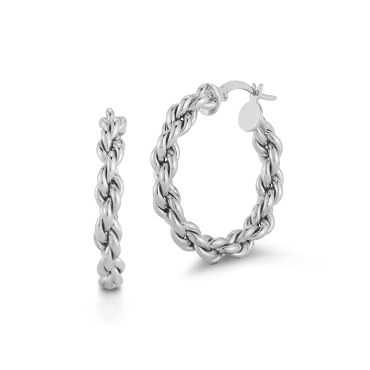 Sterling Statements Rhodium Over Sterling Silver Rope Chain Hoop Earrings