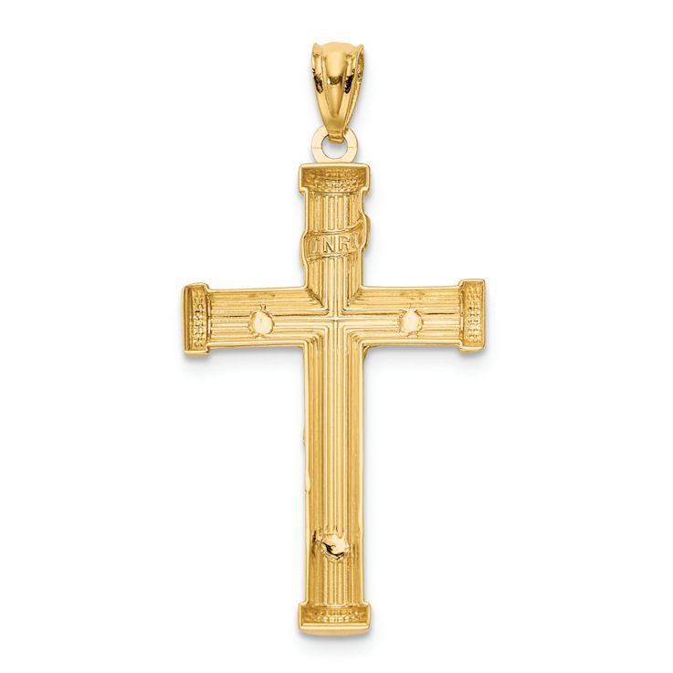 14k Two-tone Gold Textured INRI Crucifix