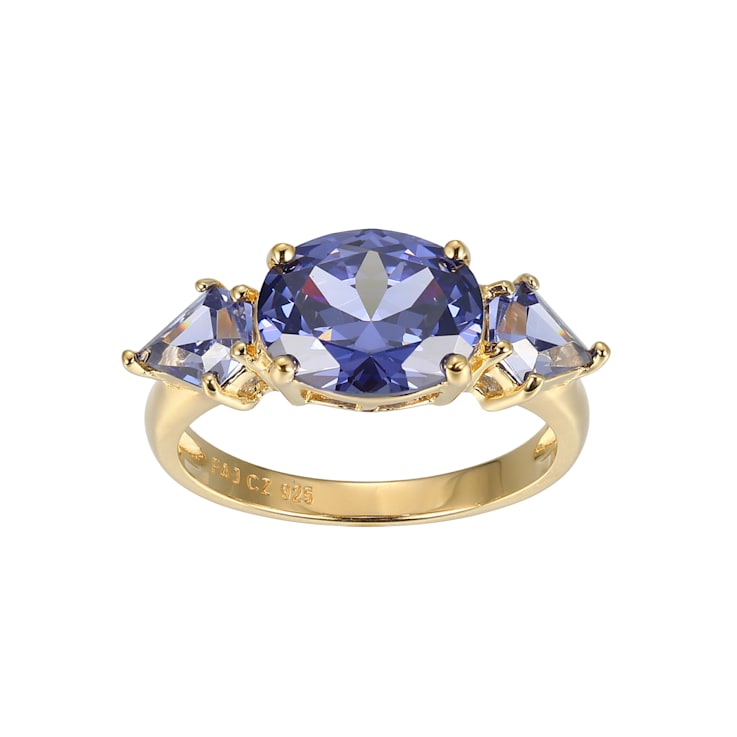 Blue Cubic Zirconia 18k Yellow Gold Over Silver June Birthstone Ring 4.27ctw