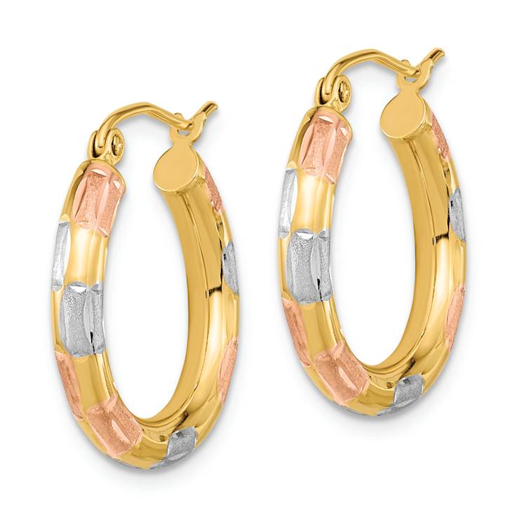 14k Yellow Gold and Rhodium Over 14k Yellow Gold 13/16" Polished
and Satin Diamond-Cut Hoop Earrings
