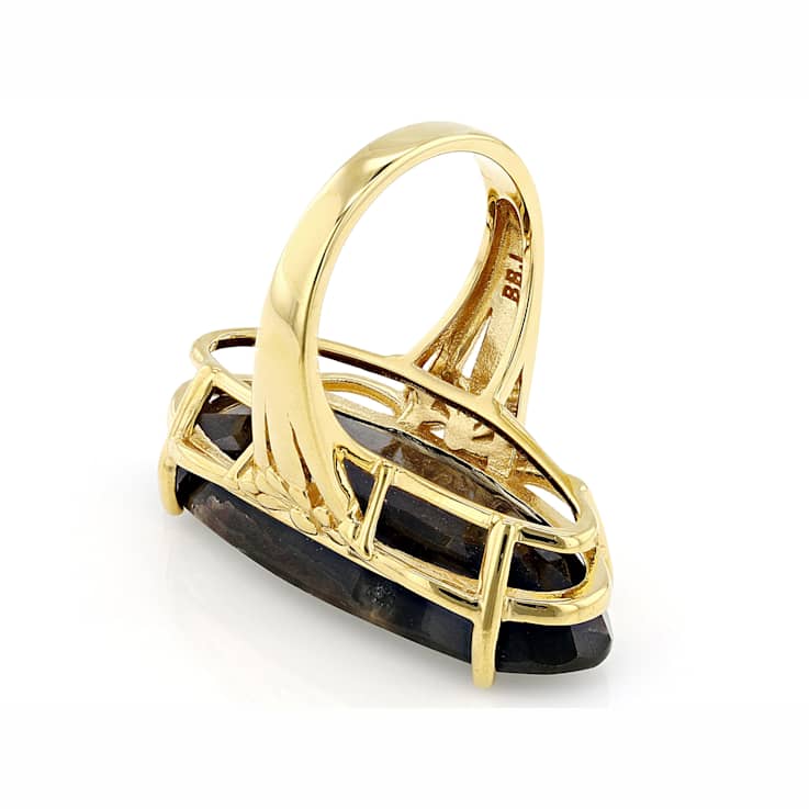 Golden Sheen Sapphire Solitaire Ring In 18K Gold Over Sterling Silver 27.21ct