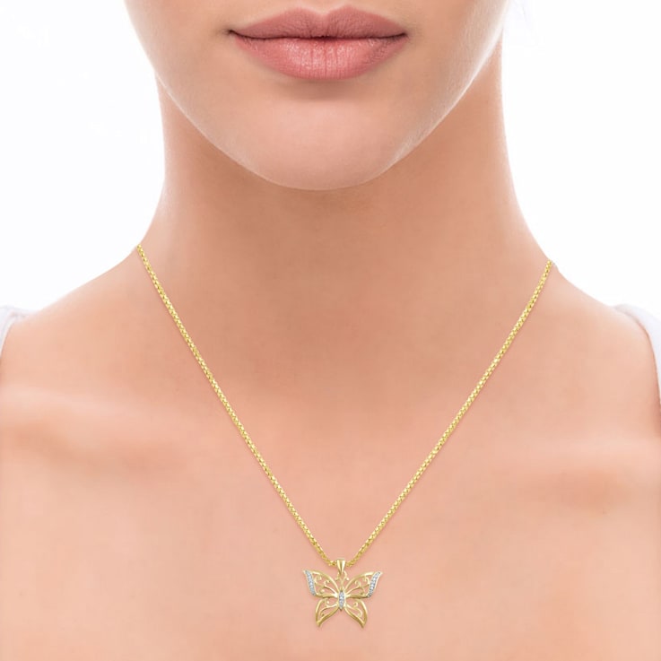 White Diamond Accent Rhodium Over Brass 3 Piece Heart And Butterfly
Pendant And Earring Set