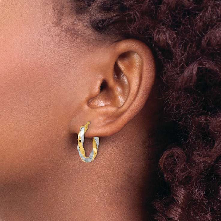 14k Yellow Gold and Rhodium Over 14k Yellow Gold 7/8" Polished and
Diamond-Cut Twisted Hoop Earrings