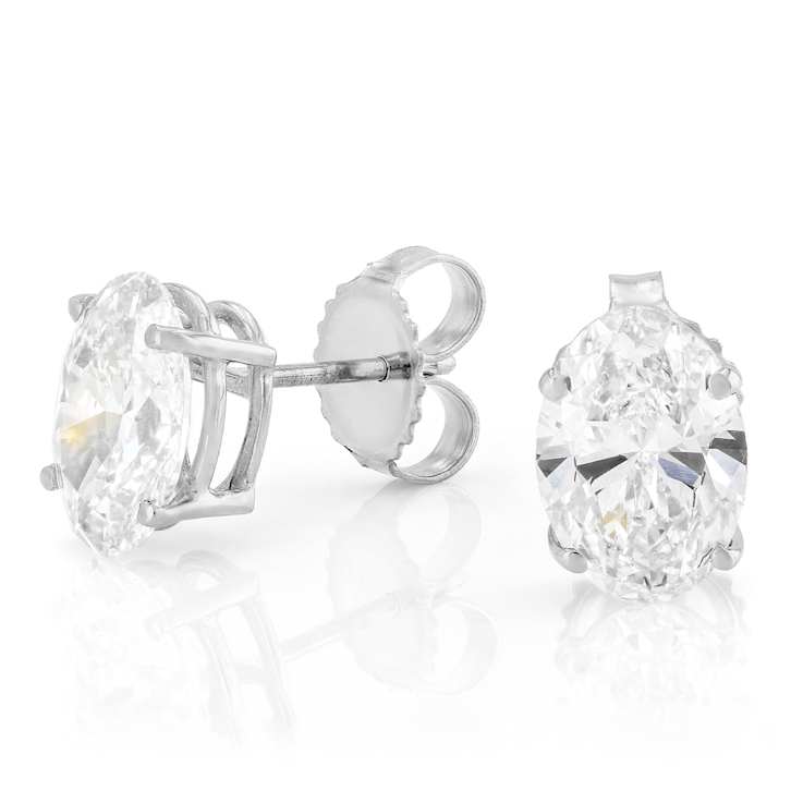 Lab-Grown Diamond Oval Stud Earrings In 14K White Gold 3.00ctw