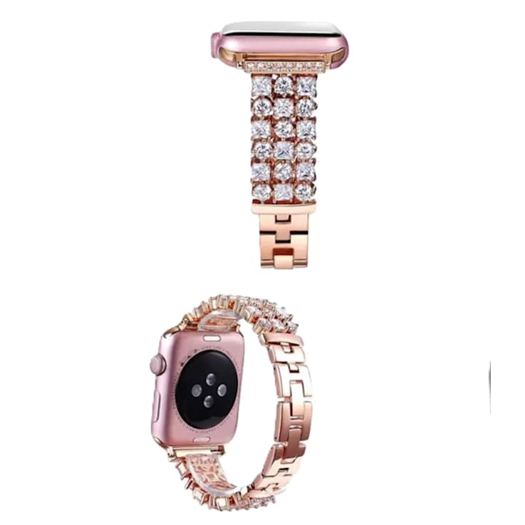 White Crystal Detail Rose Stainless Steel Apple Watch Band (38/40mm).
Watch Not Included.