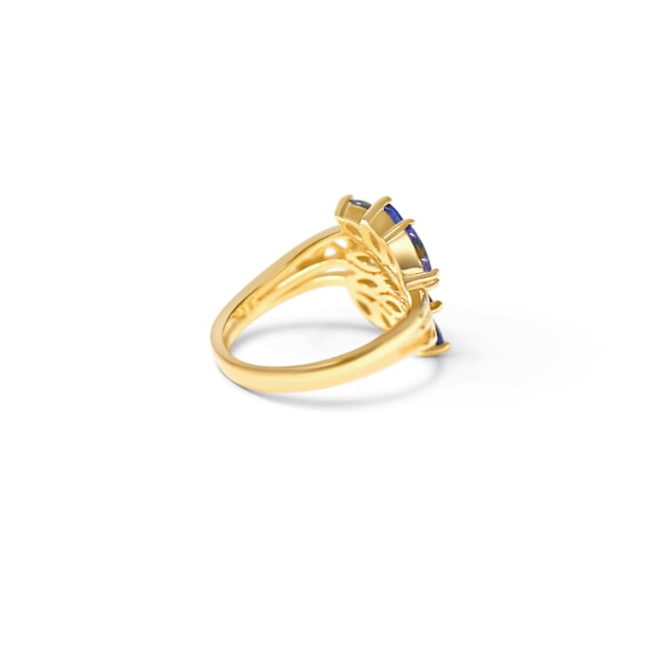 18K Yellow Gold Over Sterling Silver Marquise Tanzanite Ring 1.69ctw