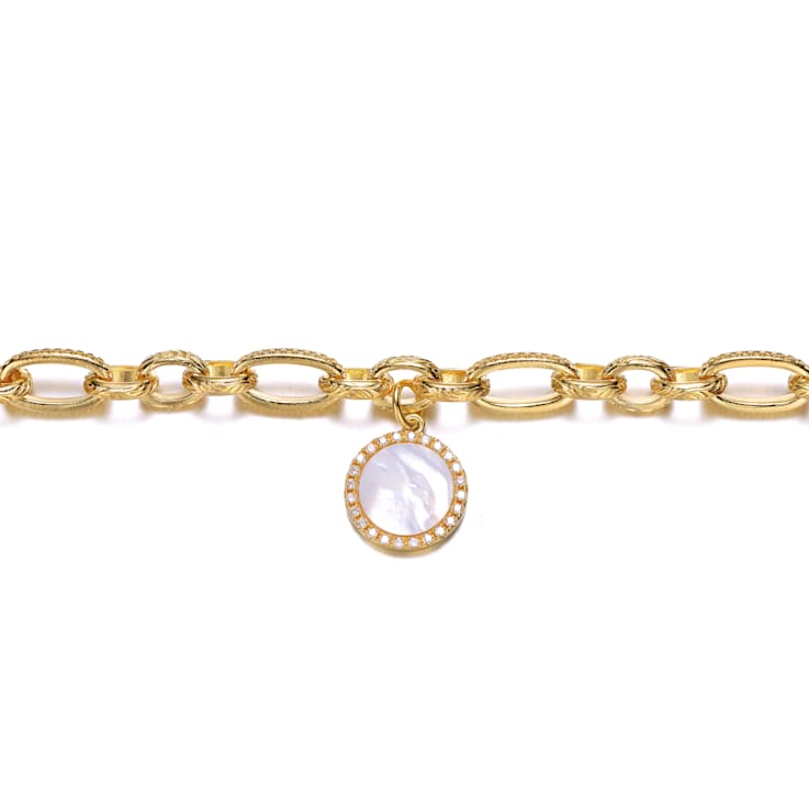CZ Charm Bracelet In 14K Gold Over Brass