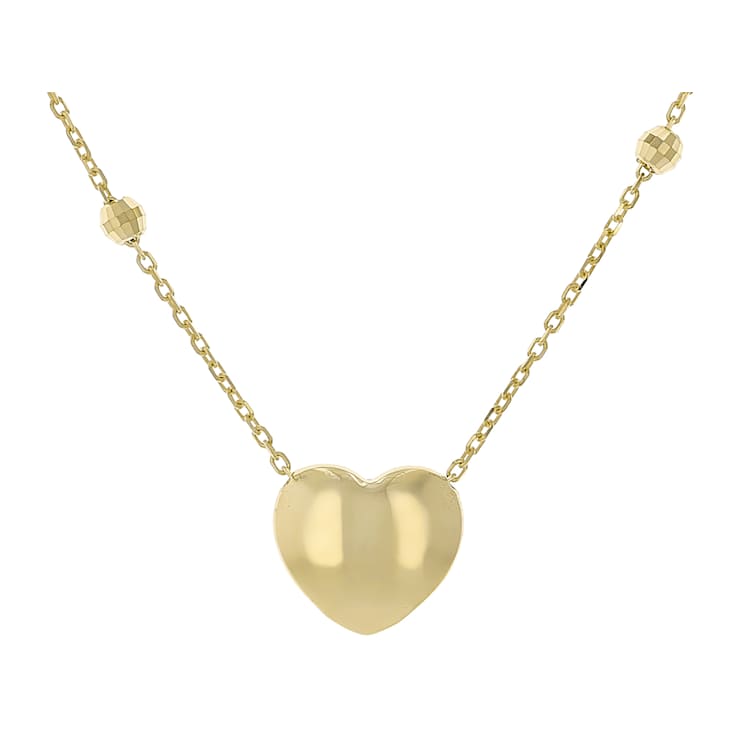 Puffy Heart Necklace In 10K Gold