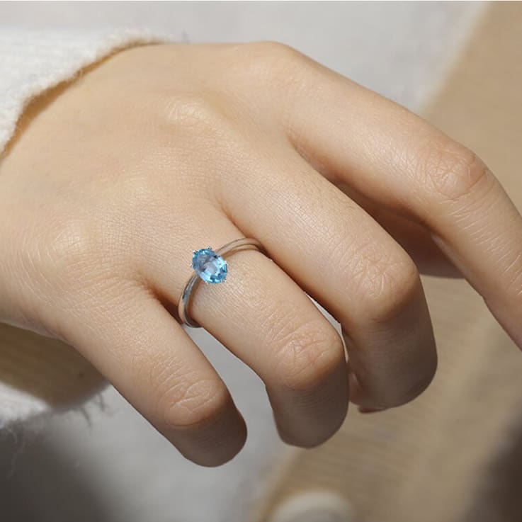 Oval Blue Zircon Sterling Silver Solitaire Ring, 1.00ct - 19TJZB