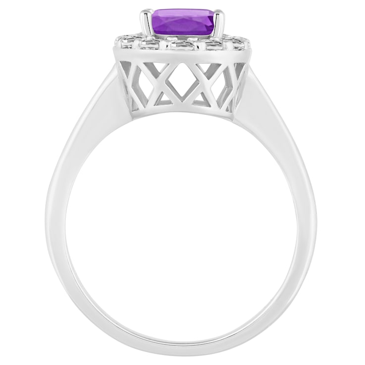 8x6mm Oval Amethyst And White Topaz Accents Rhodium Over Sterling Silver
Halo Ring
