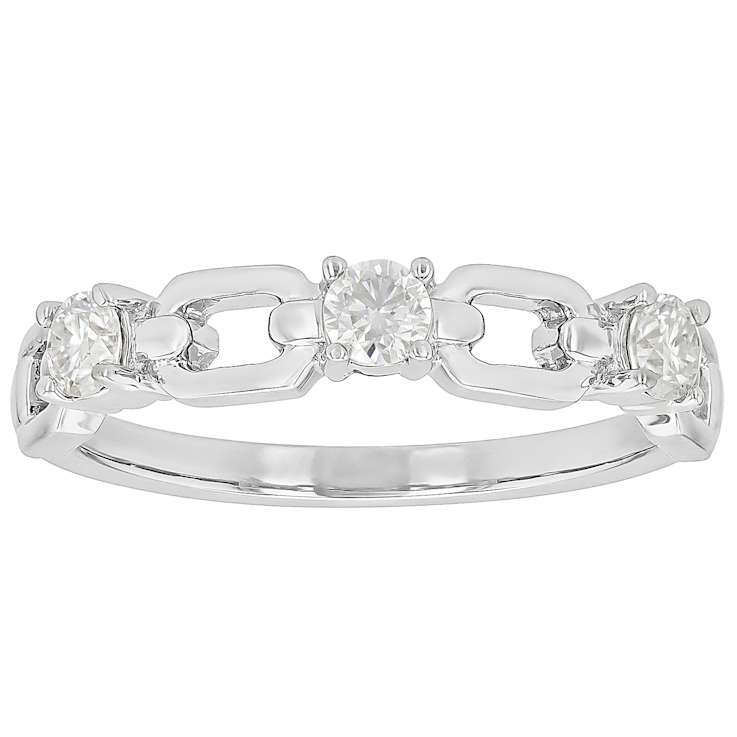 Moissanite And LInk Ring In Sterling Silver