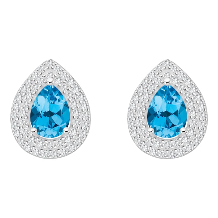 8x5mm Pear Shape Swiss Blue Topaz And White Topaz Rhodium Over Sterling
Silver Double Halo Earrings