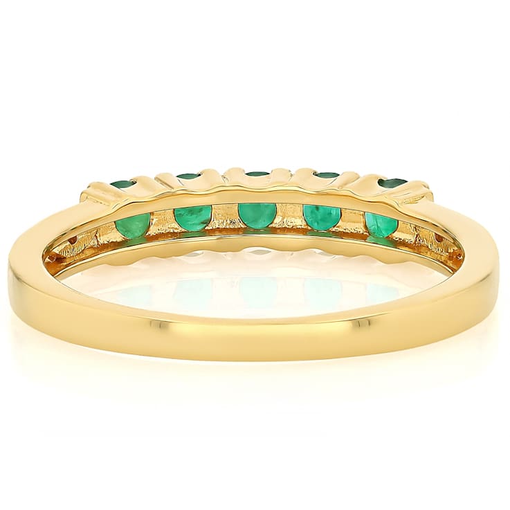 Zambian Emerald And White Diamond Ring In 18K Gold Over Sterling Silver 0.44ctw