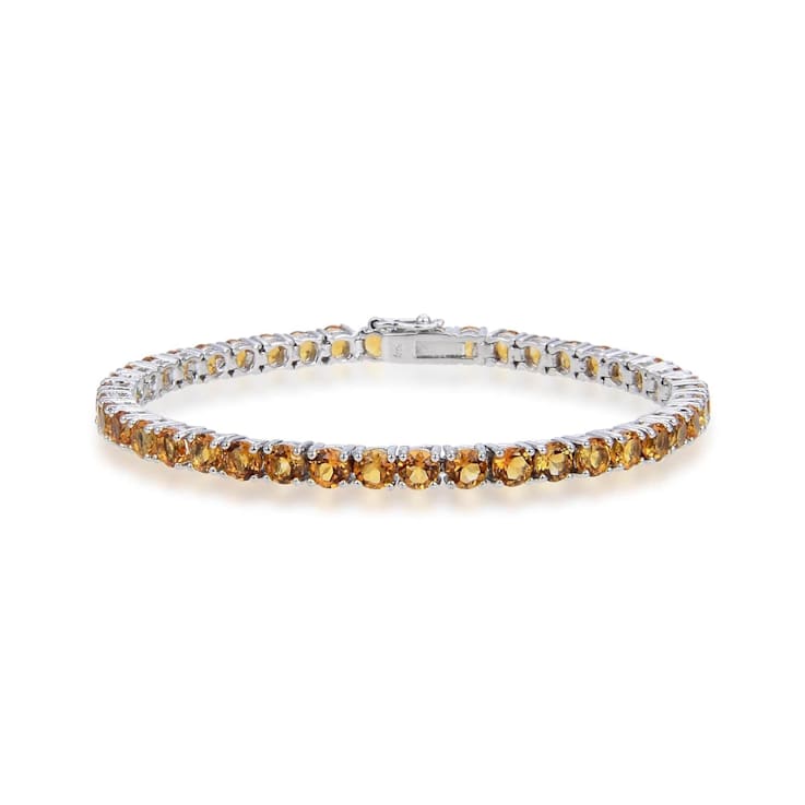 Yellow Round Citrine Rhodium Over Sterling Silver Tennis Bracelet 10.50 ct